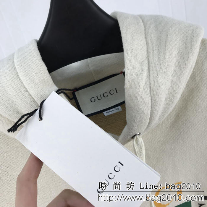 GUCCI古馳 18FW秋冬新款 OS版型 厚毛圈帽衫 做舊雙環G圖案 手工領口破壞 最高版本情侶款 ydi2293